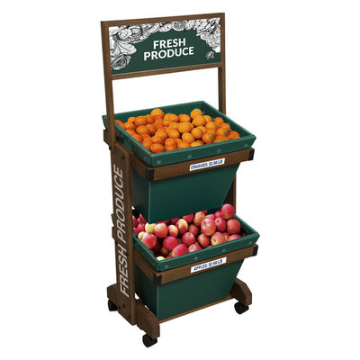 جودة  2 Layers Display Vegetable Rack For Shop Wooden Fruit Display Stand With Removable Basket مصنع