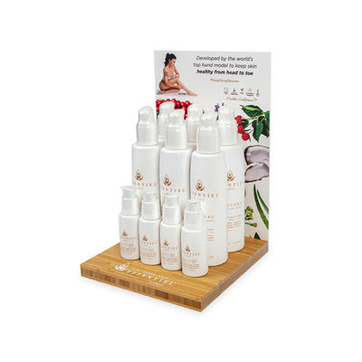 الخشب POS SkinCare المنتج Bamboo Counter Top Display Rack Cleanser Oil Boutique